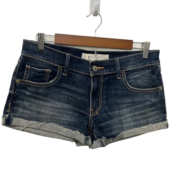 Abercrombie & Fitch Pants - ABERCROMBIE & FITCH DARK BLUE WASH LOW RISE CUFFED DENIM SHORTS SIZE 28